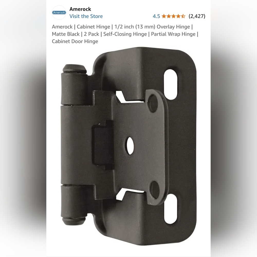 Amerock Cabinet Hinge 1/2 inch Overlay Hinge Matte Black LAST CHANCE LOWEST $